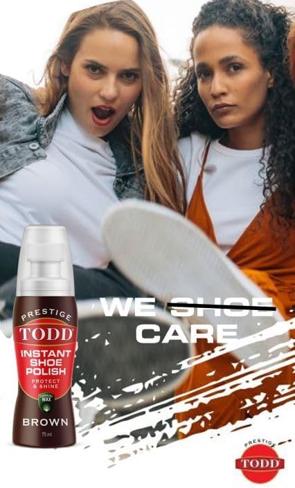 TODD Prestige Liquid Shoe Polish Brown with Carnauba Wax 2.5 FL. OZ. | Instant Shine and Protect for Shoes, Boots, Bags | 75ml Bottle with Sponge