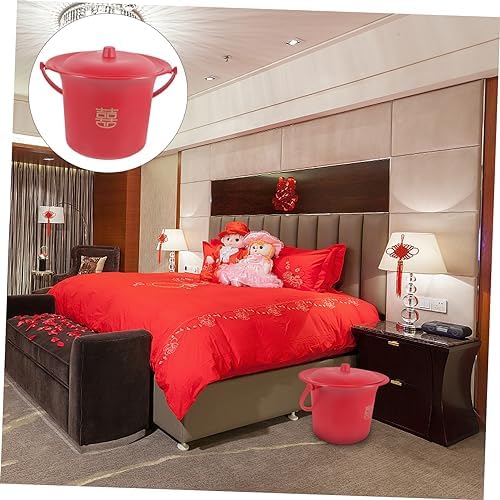 Lurrose Spittoon Bucket Toilet Chamber pots Urine pots with lid Portable Toilets Pee jug Chinese Chamber Pot Plastics Urine pots Urine Buckets with lids Kids Happy Word Elderly Indoor