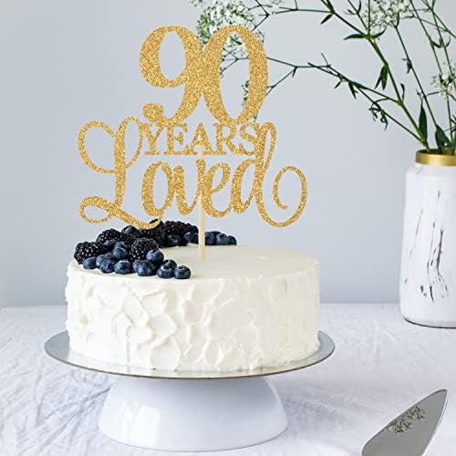 90 Years Loved Cheers to 90th Anniversary, Gold Glitter Birthday Party Favor Supplies