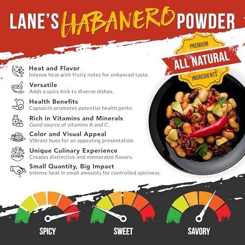 Lane’s Habanero Powder, 7.5 oz - Hot & Spicy Ground Habanero Pepper Powder Seasoning Blend with Chili de Arbol & Black Pepper, All-Natural, Gluten-Free, No MSG - Great for Rubs, Sauces & Marinades