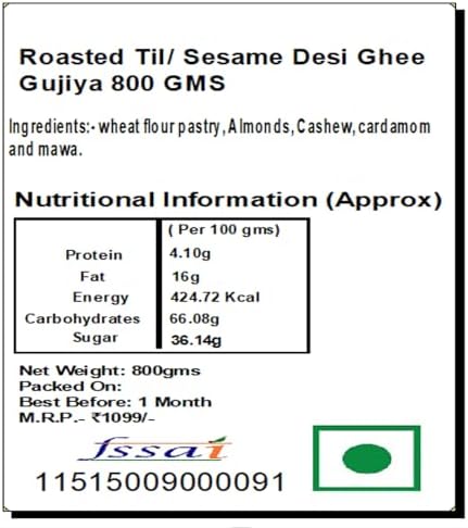 Ghasitaram Gifts Holi Sweets, Holi Gifts, Holi Hamper Roasted Til/ Sesame Gujiya 800 GMS