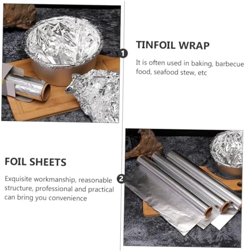 4 Rolls Aluminum Foil Wrap High-temperature Resistant Double-sided Kitchen Baking Bbq Food Wraps for Restaurants and Delis Moisture-sealing Cooking Sheet