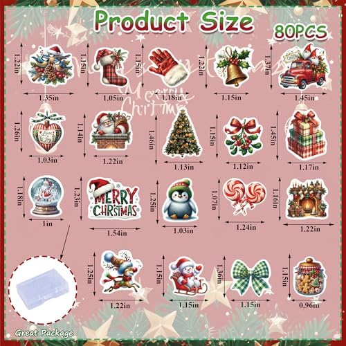 80PCS Edible Merry Christmas Cupcake Toppers Wafer Paper Santa Hat Snowman Deer Cupcake Toppers for Merry Xmas Theme Party Baby Shower Birthday Decor Supplies