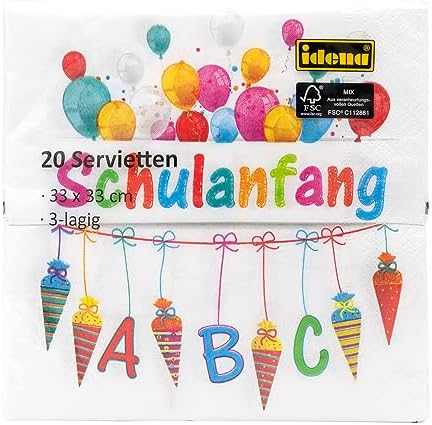 Idena 50066 Serviettes First Day of School, Pack of 20, 3-Ply, 33 x 33 cm, Decorative First Day of School