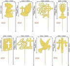 Rsstarxi 24 Pack God Bless and Cross Cupcake Toppers Dove Girl Baptism Cupcake Picks First Communion Cake Decorations for Religious God Bless Baptism Baby Shower Kids Birthday Party Supplies Gold