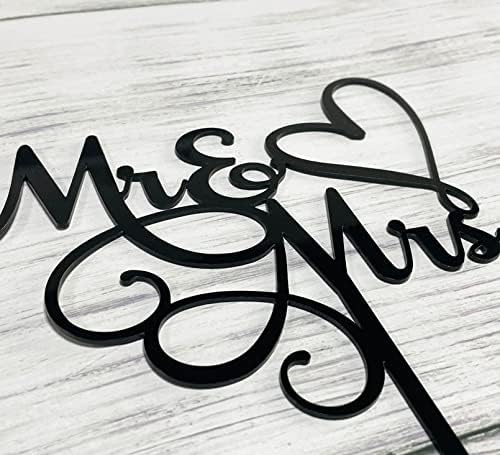 JIEEIN Mr & Mrs Cake Topper - Bride and Groom Sign Wedding, Engagement Cake Topper Decoration - Black Plastic