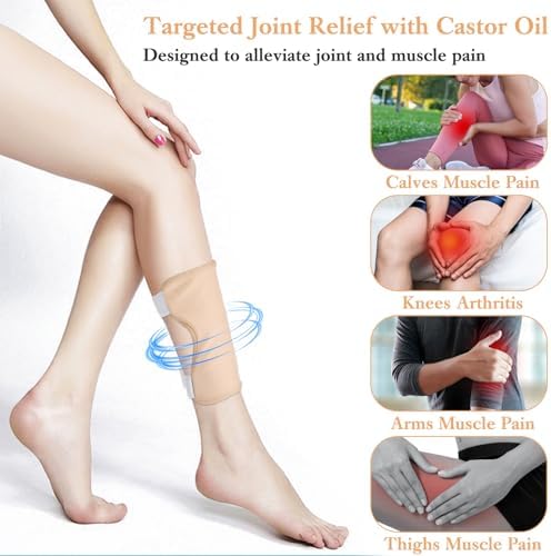 Upgraded Castor Oil Pack Wrap Larger Knee Knee Castor Oil Pack Wrap 2PCS Organic Cotton Caster Oils Compress Pads for Elbow Reusable with Adjustable Elastic Strap Waterproof Anti Oils Leak