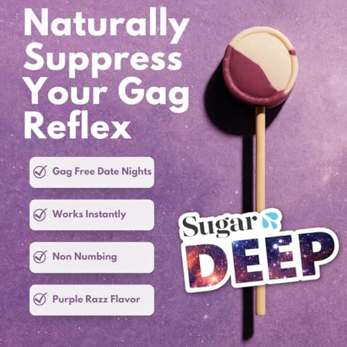 SUGAR SPLASH DEEP Gag Suppressing Sucker Purple Raspberry Flavored - No Gag Reflex - 10 Pack