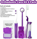 Braces Cleaning Kit for Teeth, Portable Orthodontic Toothbrush Kit Oral Care Dental Travel Kit - Interdental Brush Dental Wax Dental Floss Toothbrush Box (Purple B)