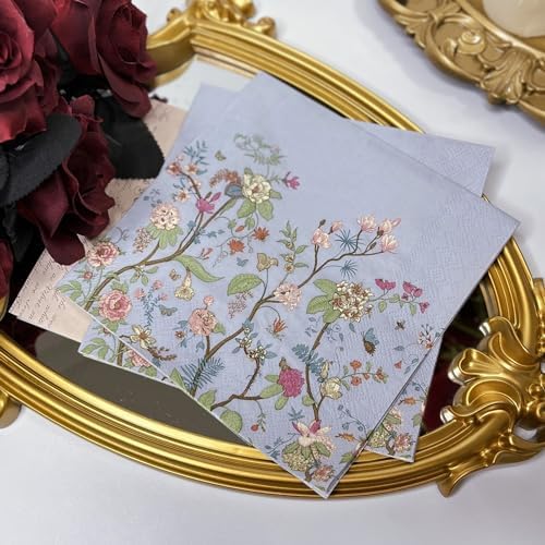 Floral Dinner Napkins Disposable Paper Placemats Decorative Paper Napkins Dinner Luncheon Square 6.5x6.5 inch/2-Ply for Party Event Banquet Guest Towel Hotel Restaurant (20-Count)