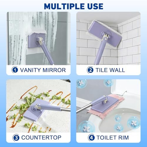 Snap Grip Mini Mop,Cloth Changing Mini Mop,360 Rotating Wet Dry for Whole House Cleaning,Foldable 27inch Retractable Long Handle Mopping Stick (Purple,1*p+6*Cloth)