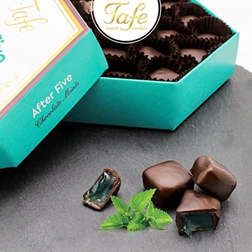 After Five Chocolate Coated Mint Turkish Delight - Hexagon Box 175 gr 6.17 oz - Sweet Luxury Traditional Confectionery - Gluten Free Vegan Halal FSSCS Soft Candy Dessert Lokum Mints and Chocolate
