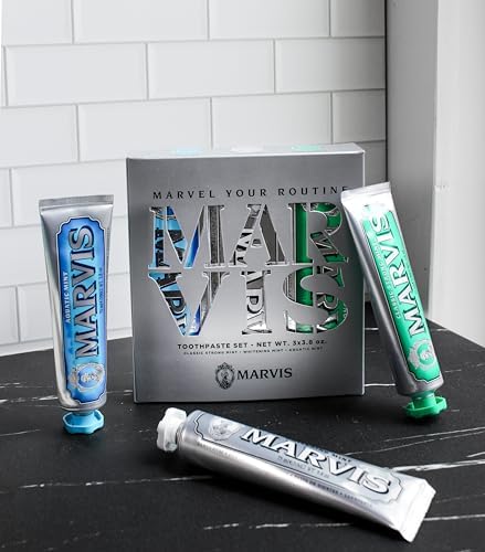 Marvis Best Sellers Trio, Classic Strong Mint, Whitening Mint, Aquatic Mint, 3 Tubes 75ml/3.8oz Each