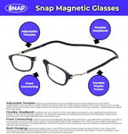 Calabria Snap Magnetic Bridge Front Connect L-XL Reading Glasses Clear or Blue Light Lens Men Women Around Neck Hang Readers