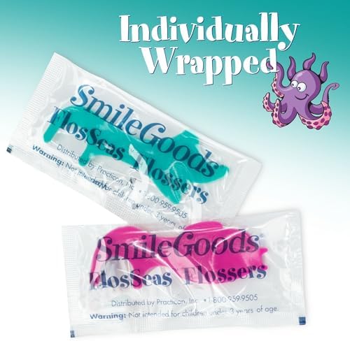 Practicon SmileGoods FlosSeas Flossers, Individually Wrapped Kids Flossers, Sea Animal Shaped Flosser for Children, Box of 200