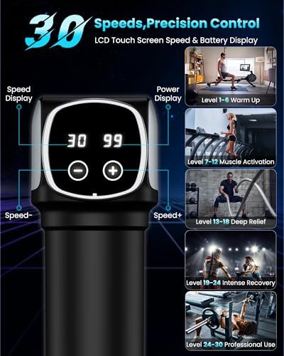 Deep Tissue Massage Gun, Portable Percussion Electric Muscle Massager for Pain Relief, Handheld Massagers with 30 Speeds & 6 Attachments for Back and Neck, Gifts for Men Women