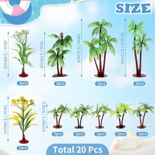 20 Pcs Model Palm Trees Miniature Coconut Plastic Scenery Tree Diorama Artificial Rainforest Landscape Mini Plant Train Railroad Building Decoration DIY Cake Topper