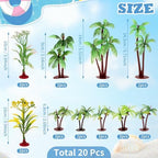 20 Pcs Model Palm Trees Miniature Coconut Plastic Scenery Tree Diorama Artificial Rainforest Landscape Mini Plant Train Railroad Building Decoration DIY Cake Topper