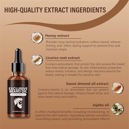 Men's beard oil, Contain almond oil,Jojoba oil and licorice leaf extract, effectively moisturizes, softens, strengthens, and nourishes beard—30ml