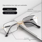 Black Auto Adjusting Reading Glasses, Rimless Photochromic Presbyopia for Men HD Clarity, Anti Blue Light Dual Use