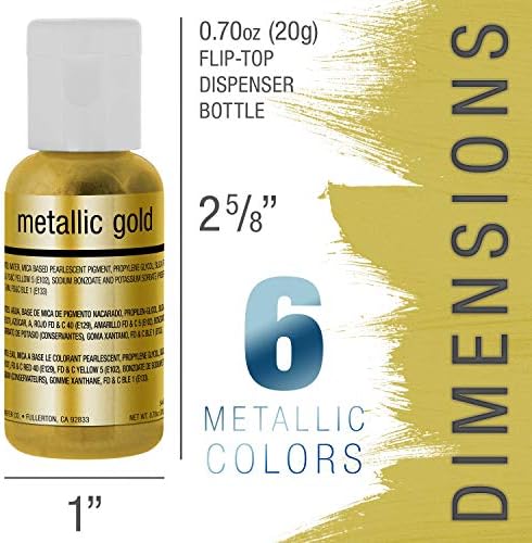 U.S. Cake Supply Airbrush Cake Pearlescent Shimmer Metallic Color Set - The 6 Most Popular Metallic Colors in 0.64 fl. oz. (19ml) Bottles - Safely Made in the USA product