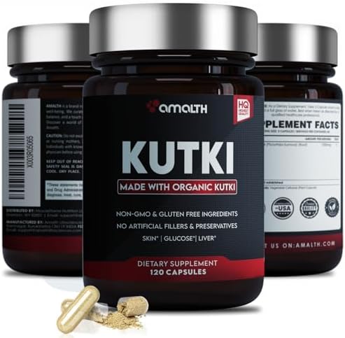 AMALTH Kutki Capsules 1000 mg | Kutki Root Extract Supplement | Picrorhiza Kurroa Capsules | Herbal Root Powder Formula | Plant Based Supplement | 120 Veg Capsules