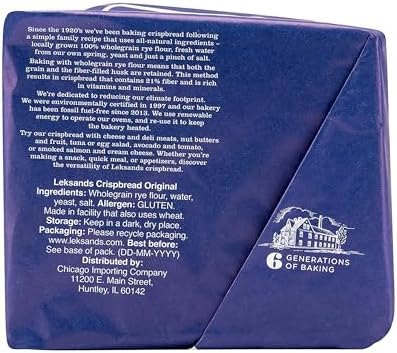 Leksands Swedish Whole Grain Rye Crispbread - Traditional Scandinavian Crispbread Crackers, Non-GMO, Fat Free, 100% Whole Grain
