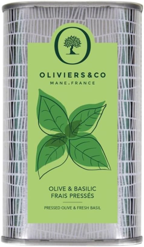 Basil Olive Oil by Oliviers&Co. Cold Pressed Extra Virgin Olive Oil with Fresh Basil Gourmet Finishing Oil from Italy for Salads Pasta Dips and Cooking 16.8 fl oz