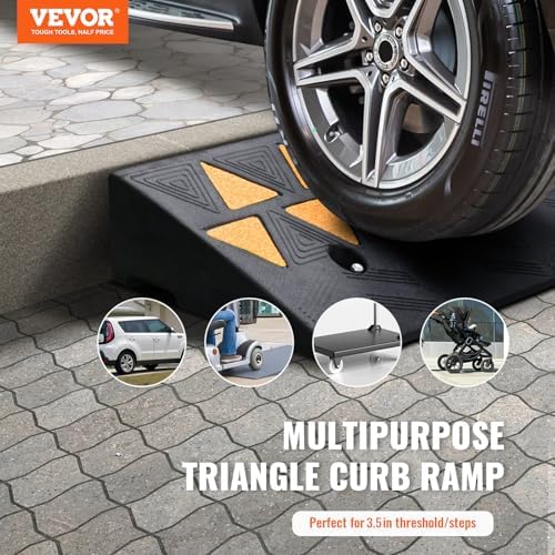 VEVOR Rubber Curb Ramp 3.5" Rise Height Sidewalk Curb Ramp, 10" Width 39.4" Length Driveway Ramp for Curb, 15T Heavy Duty Rubber Ramp for Forklifts, Trucks, Buses, Cars, Wheelchairs, Bikes