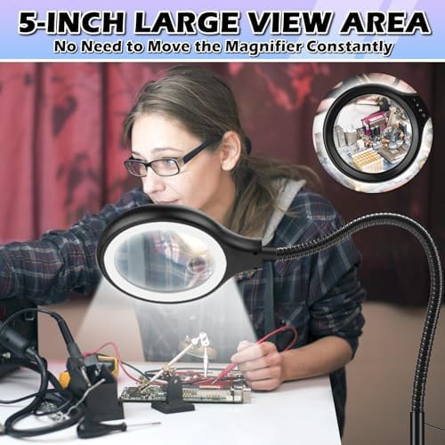 10X 30X Large Floor Magnifying Glass with Light and Stand,36 LED Flexible Gooseneck Floor Magnifying Lamp, Lighted Magnifiers for Reading,Sewing,Crafts,Painting,DIY,Close Work,Repair