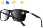 Missfive Photochromic Bifocal Reading Glasses Men Blue Light Protection, Designer Transition Retro Computer Readers Far and Near Dual-Use Lens Stylish Vintage Eyeglasses Glossy Black Eyewear, 2.5x