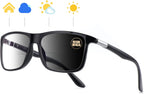 Missfive Photochromic Bifocal Reading Glasses Men Blue Light Protection, Designer Transition Retro Computer Readers Far and Near Dual-Use Lens Stylish Vintage Eyeglasses Glossy Black Eyewear, 1.5x