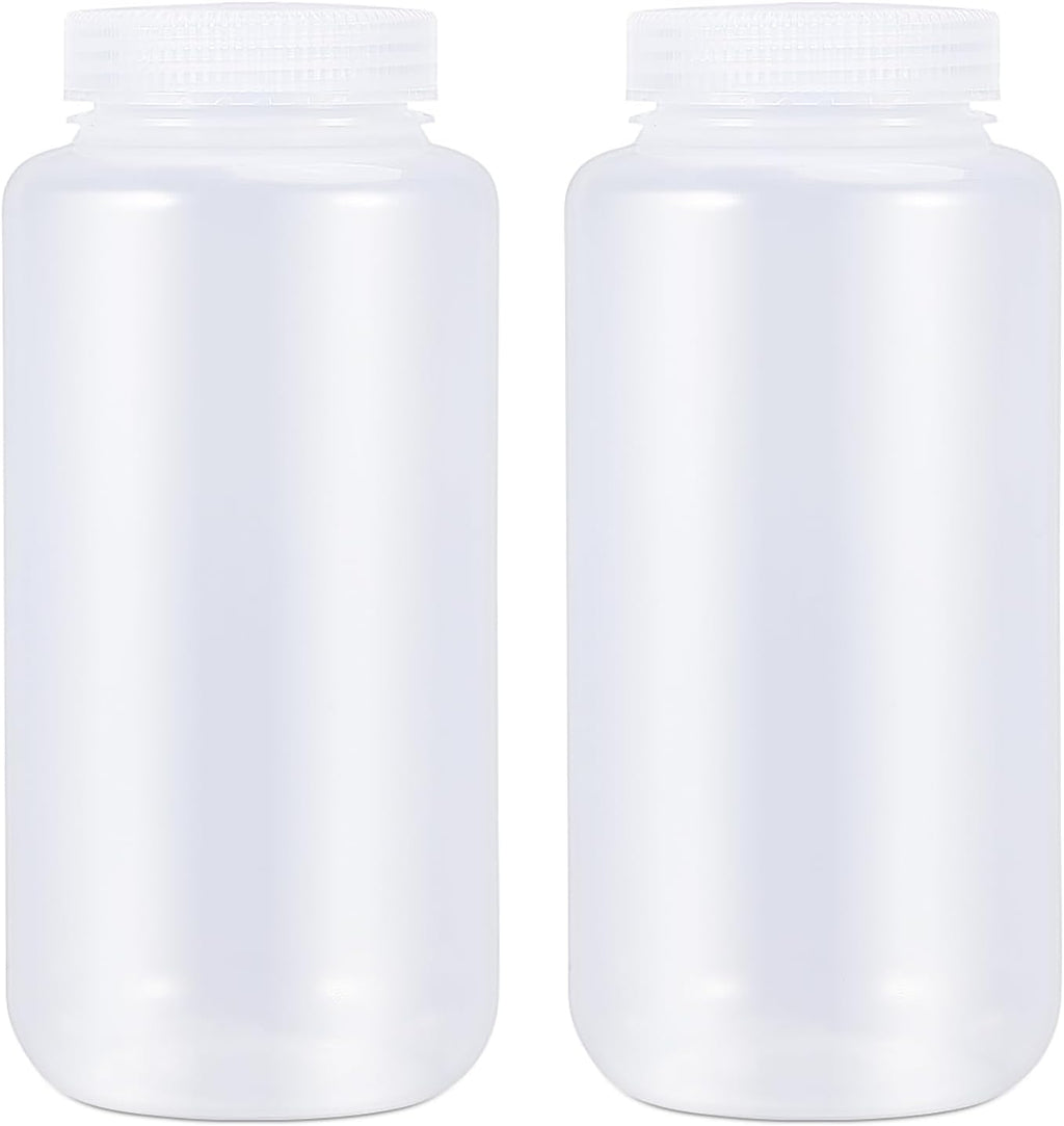 33.8 oz Wide Mouth Lab Reagent Bottle, Clear PP Lab Container, Sealed Leak-proof, Pill & Water Sample Bottle (2 Pcs)