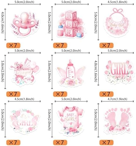 63 PCS Edible Baby Shower Cupcake Toppers Bottle Carriage Oh Baby Girl Cupcake Picks Edible It's a Girl Cupcake Decorations for Gender Reveal Baby Shower Birthday Party Cake Decorations Supplies Pink