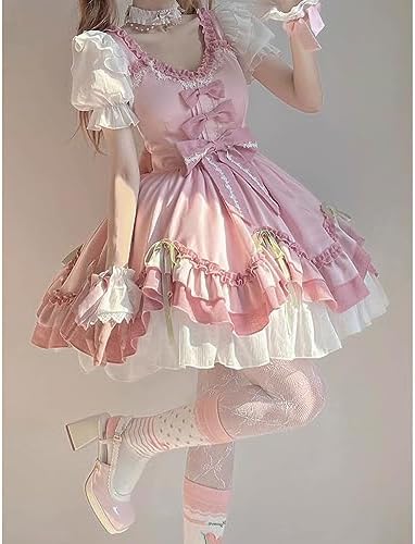 Packitcute Summer Ruffles Hem Cute Lolita Kawaii Dress for Teens Sweet Lace Bow High Waist A Line Cocktail Party Dresses