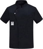 Chef Shirts for Men Lightweight Short Sleeve Unisex Chef Coat Button Stand Collar Restaurant Working Chefs Jacket