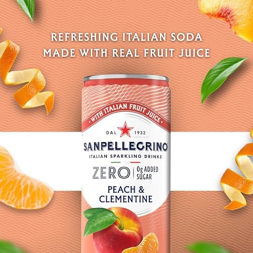 Sanpellegrino Zero Grams Added Sugar Italian Sparkling Drinks, Sparkling Peach Clementine Beverage, 11.15 Fl Oz (Pack of 24)