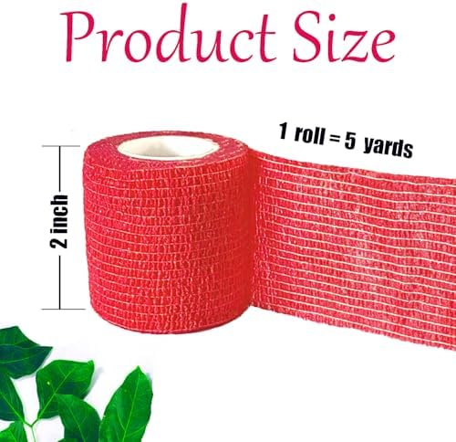 3 Pack 2 Inches Self Adhesive Bandage Wrap Vet Wrap for Pets, Stretch Self Adherent Tape Cohesive Wrap for Athletic, Sports, Wrist and Ankle(Red)