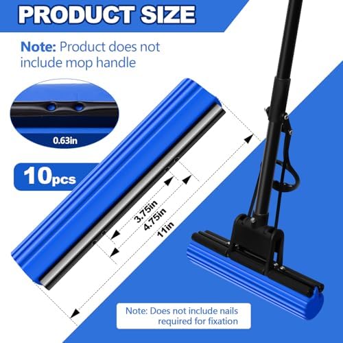 Willinglong 10 Pcs Roller Mop Refill Bulk Absorbent PVA Sponge Mop Head Replacement for Home Bathroom Business Garage Kitchen Cleaning (Blue)