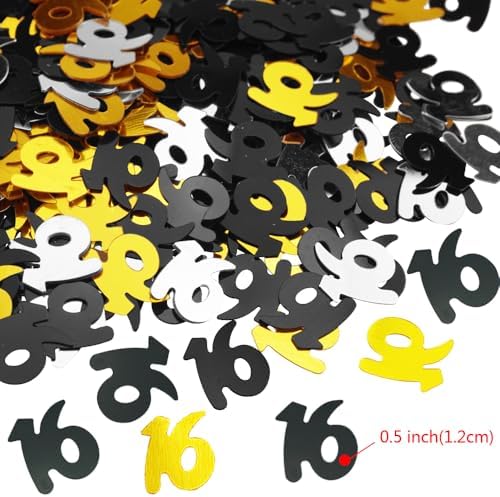 Black Happy Birthday Confetti Glitter Gold 16 Confetti Sprinkles Diamond Table Scatter for 16th Birthday Party Decorations