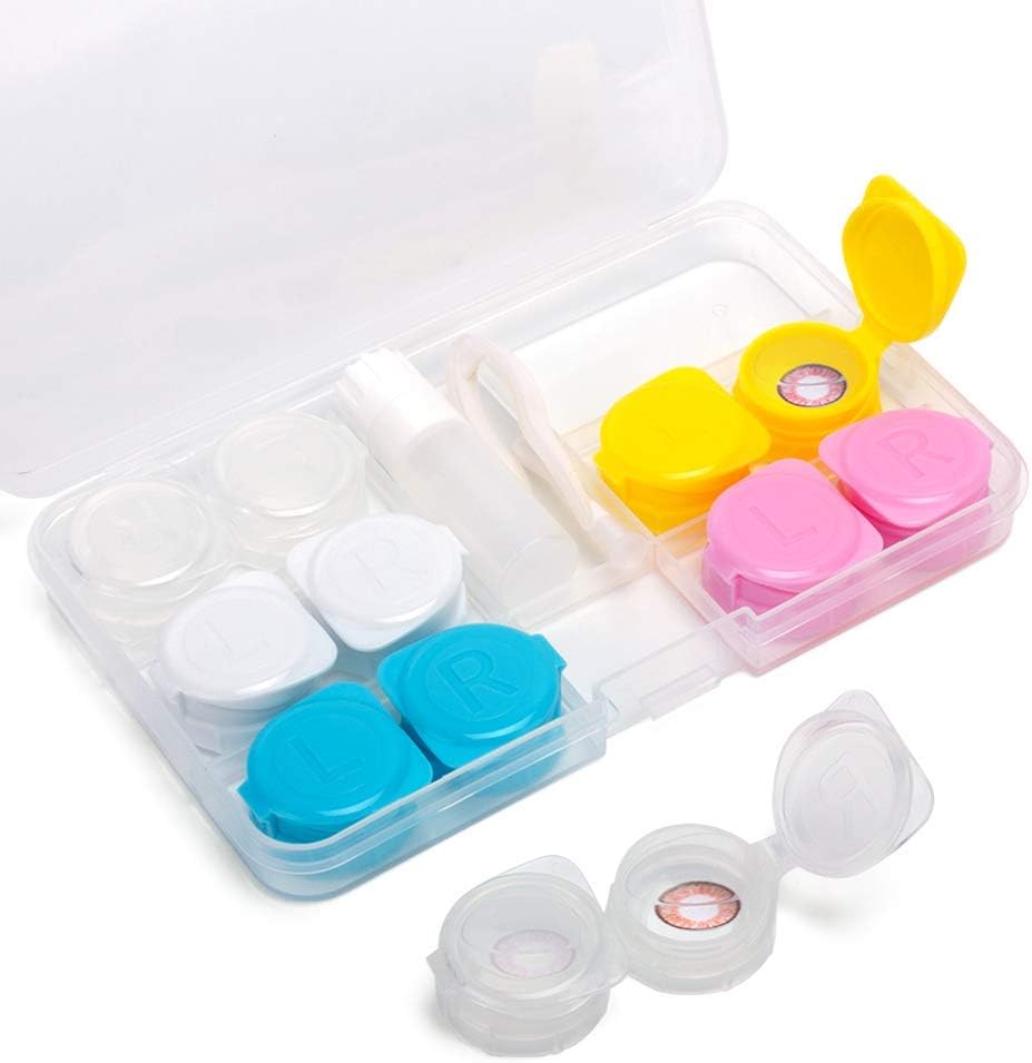 ofone Contact Lens Case, 6 Pack Flip Top Contact Cases Travel with Remover Tool Tweezers Contact Solution Bottle Mirror Contact Lenses Container Kit for Women