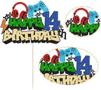 Gyufise 1Pcs Happy 14th Birthday Cake Topper Glitter Video Game Cake Pick Game On Controllers Fourteen Cheers to 14 Years Cake Decoration for Game Theme Happy 14th Birthday Party Supplies