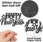 24pcs Black Glitter Number 2026 Happy New Year Theme Cupcake Toppers New Years Eve Party Decorations for Hello 2026 Winter Festival Holiday Party Supplies