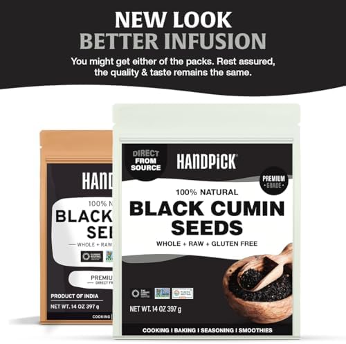 HANDPICK Black Cumin Seed (14oz) Pure Nigella Seeds - No Salt or Preservatives, Non GMO | Indian Black Whole Cumin | Gluten Free, Aromatic & Farm Fresh Kalonji | Resealable Zip Lock Pouch