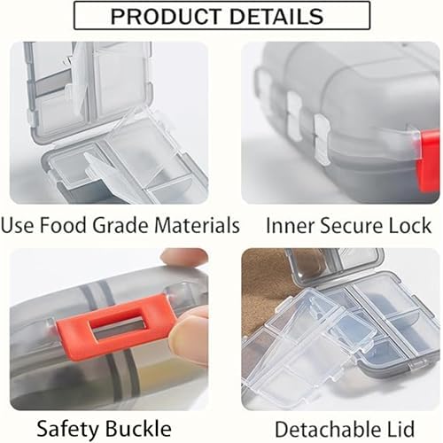Travel Pill Organizer Portable Pocket Pill Case Small Pill Box for Purse Medicine Organizer Have 10 Compartments Storage Vitamin Fish Oil by INVODA (1PCS Gray+Lables)