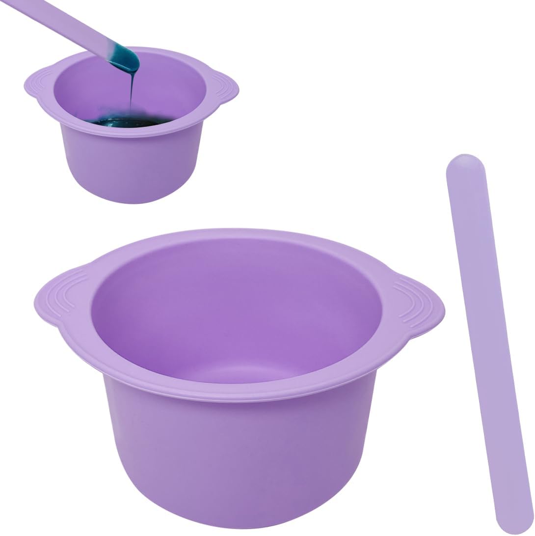 Silicone Wax Bowl and Liner Set for Hair Removal, Non-Stick Wax Pot with Spatula Sticks(purple)