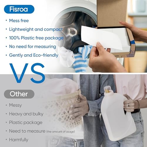 Fragrance Free Laundry Detergent Sheets Travel Eco-friendly 300 Loads Fisroa Clothes Washing Detergent Sheets Plastic-Free Washer Strips, Unscented Liquidless Laundry Strips Tablet