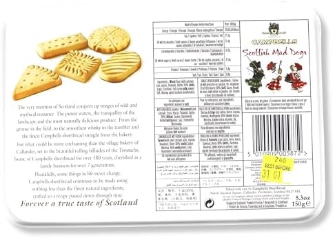 Campbells Shortbread Scottish Mad Dogs Assorted Cookies Tin 5.3 Oz (150g) - Pure Butter Scottish Shortbread Cookies from Scotland, British Tea Biscuits, Gift Tin for Dog Lovers, Scottish Treats