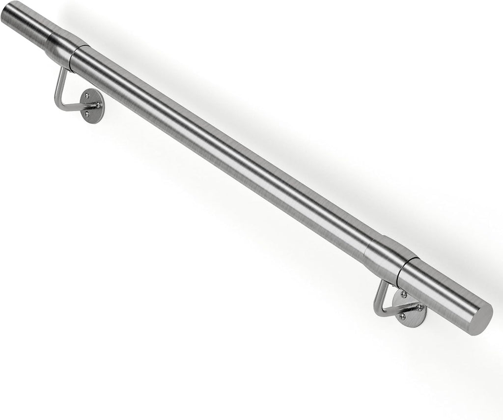 4 Ft Industrial Metal Stairs Handrail Kit, Sturdy Wall Mount 304 Stainless Steel Hand Rail, Indoor Outdoor Stair Railing Wood Concrete Brick Wall,1.65 in Round Pipe Grab Bar, Silver