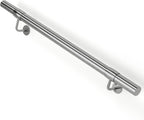4 Ft Industrial Metal Stairs Handrail Kit, Sturdy Wall Mount 304 Stainless Steel Hand Rail, Indoor Outdoor Stair Railing Wood Concrete Brick Wall,1.65 in Round Pipe Grab Bar, Silver